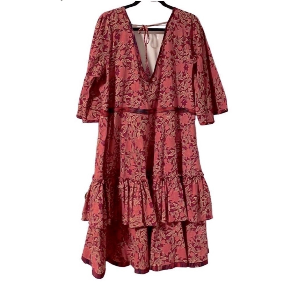 Lush Bazaar Luxury Boho Floral Ruffle Dress I Deep V-neck - XXL